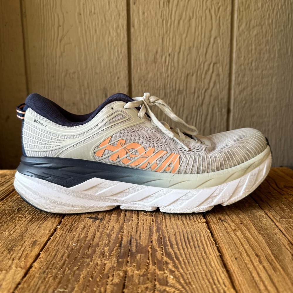 Hoka One One Bondi 7 Womens 9 Running Shoes Light Blue Navy 1110519 LRBI
